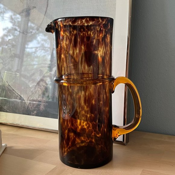 Vintage Hand-blown Leopard Glass Pitcher